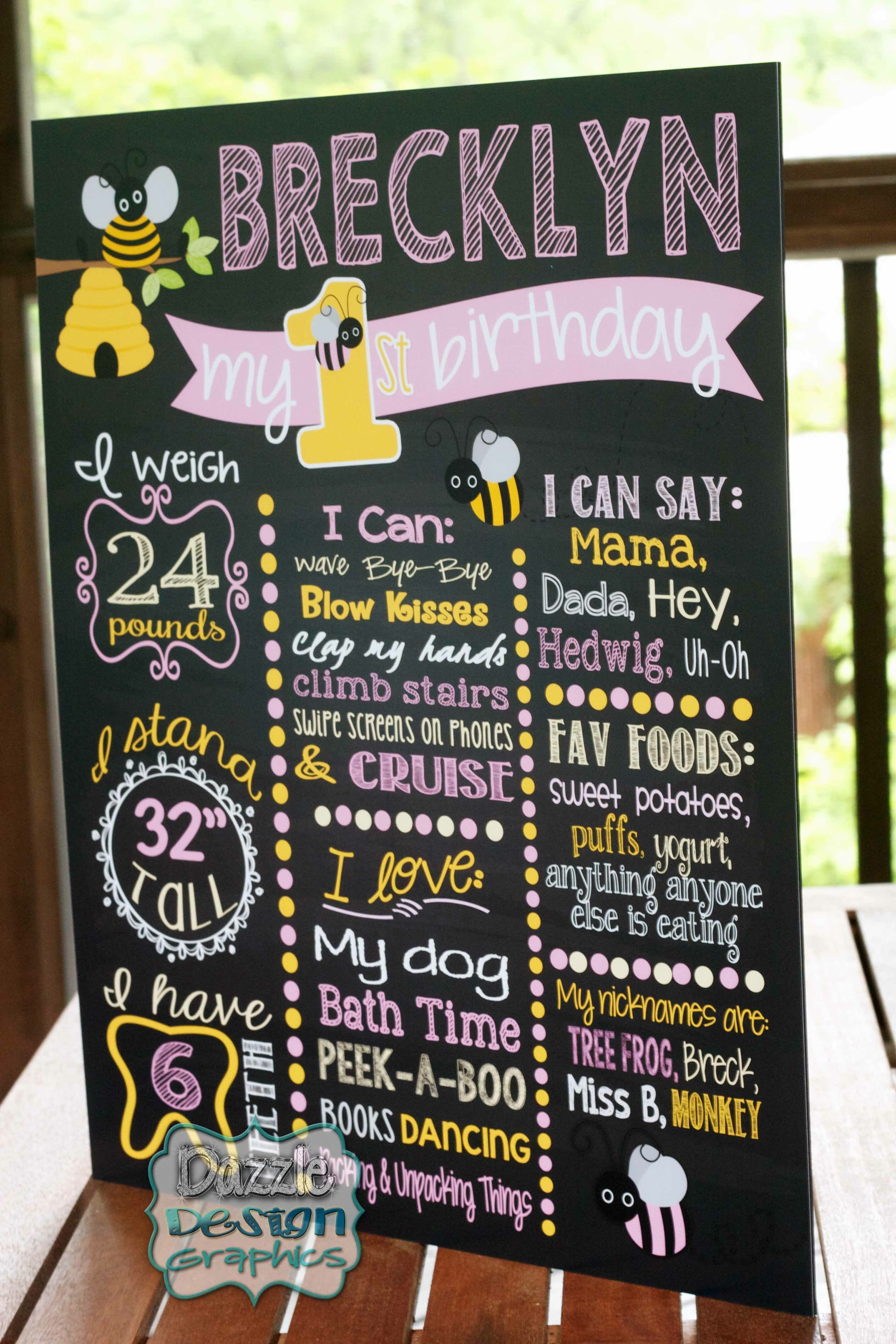 First Birthday Stats Poster Bumble Bee